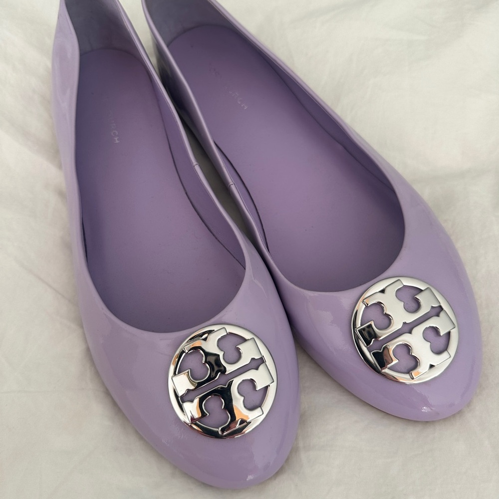Tory Burch Lilac Flats with Silver Logo
